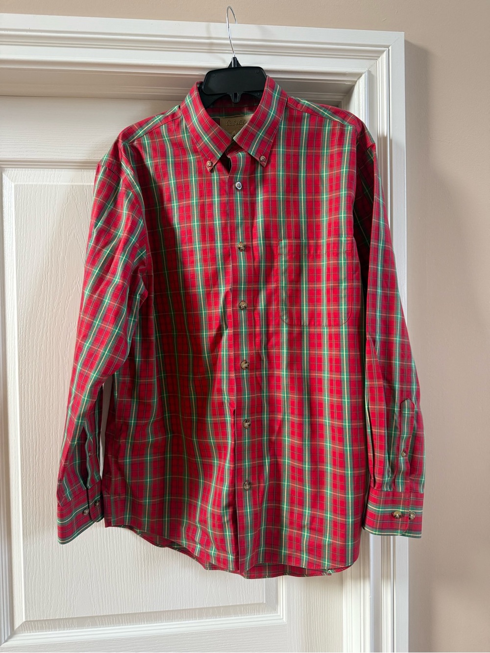 Cabelas Outfitter Series Shirt Mens Large Red Plaid Button Down Cotton Flannel